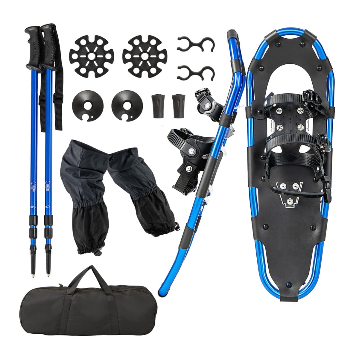 CostwayEnsemble de Raquettes Polyvalentes 63CM Raquettes Ergonomiques avec Système de Fixation Cadre en Aluminium Bâtons de Randonnée Bleu