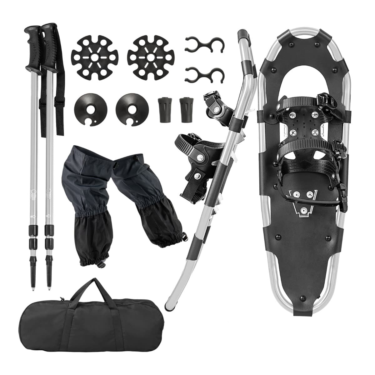 CostwayEnsemble de Raquettes Polyvalentes 63CM Raquettes Ergonomiques avec Système de Fixation Cadre en Aluminium Bâtons de Randonnée Argent