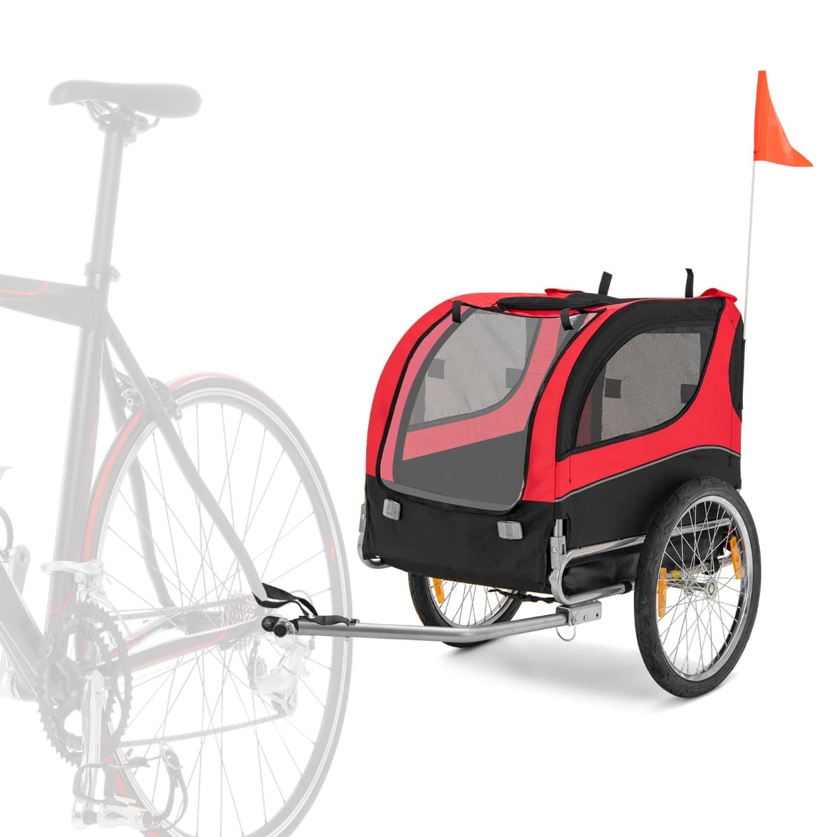 CostwayRemorque de Vélo pour Animaux de Compagnie jusqu'à 40 KG avec Roues de 50 cm et Toit Ouvrant pour Chiens/Chats Rouge