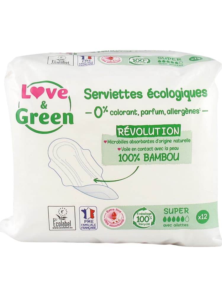 Love & Green Serviettes Hypoallergéniques et Écologiques "super" X 12