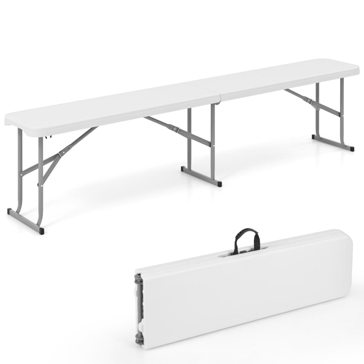 CostwayBanc Pliable en Plastique de 182cm Banc de Pique-Nique pour Barbecue Camping avec Dessus en PEHD Poignée de Transport Blanc